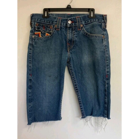 True Religion Other - True Religion Jeans Cut Off Shorts Mens 32 Denim Fray Hem Jorts Blue